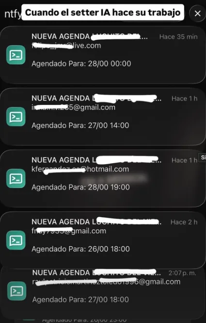 Avisos de nuevas agendas entrando