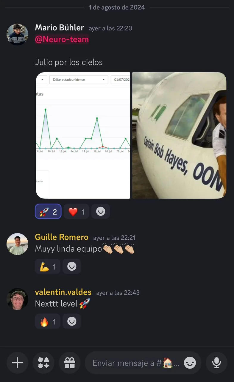Mensaje del equipo: julio por los cielos
